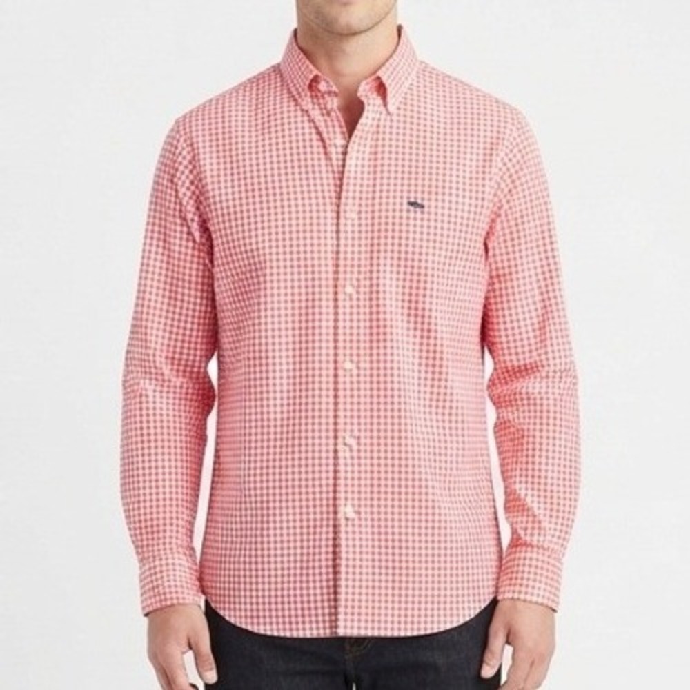 Vineyard Vines Tucker Shirt Mens XS Orange Gingham Plaid Cotton Button Down